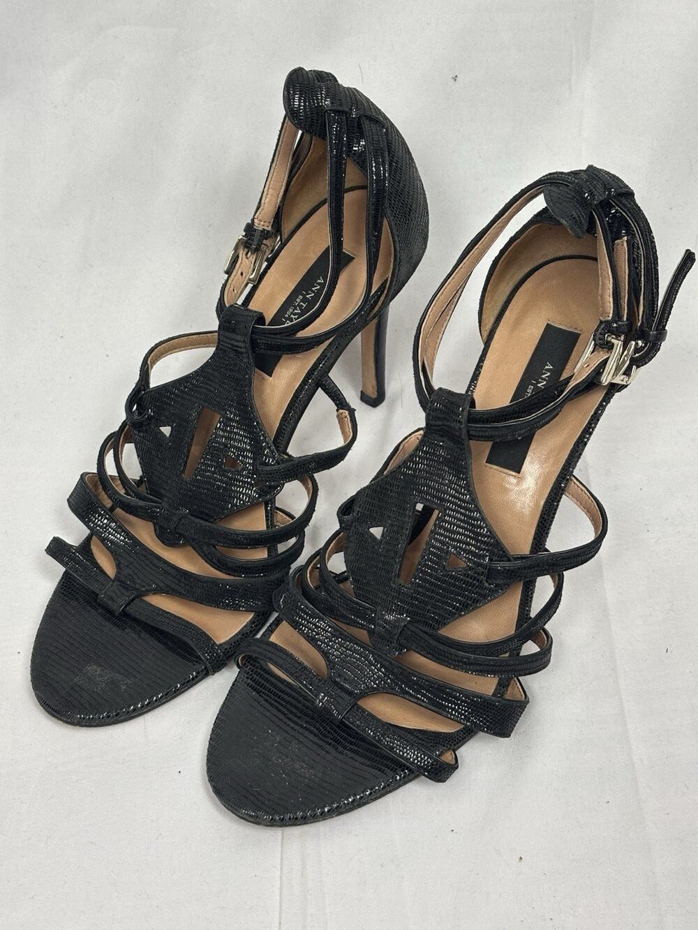 ANN TAYLOR Black Gladiator Leather Strappy Sandals Stiletto Heels 7.5